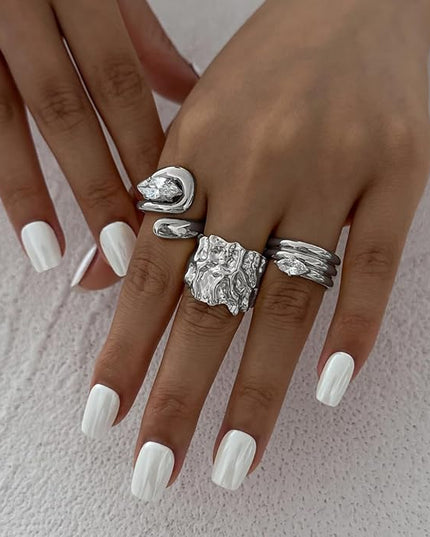 Rings for Women Adjustable Chunky Rings Set Vintage Wide Colorful Flower Stackable Ring for Women Thick Statement Ring Chunky Jewlery