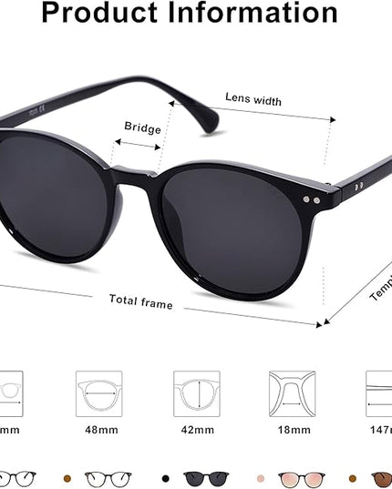 SOJOS Small Round Classic Polarized Sunglasses for Women Men Vintage Style UV400 Lens MAY SJ2113