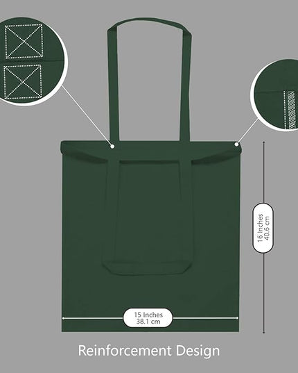 TOPDesign 24-Pack Economical 16"x15" Green Black Cotton Tote Bag, Lightweight Medium Reusable Grocery Shopping Cloth Bags, Suitable for DIY, Advertising, Promotion, Gift, Activity