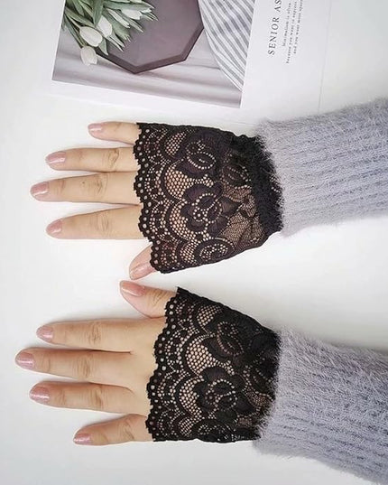 Women's Short Lace Gloves Fingerless for Driving Wedding Wrist Length Bridal Prom Gloves