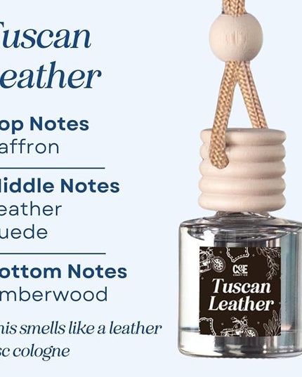 C&E Craft Co Hanging Car Air Freshener Diffuser 2 Pack, Long Lasting Fragrance Oil Car Freshener, Glass Bottle Auto Air Freshener, Made in USA (Tuscan Leather & Midnight Ice)