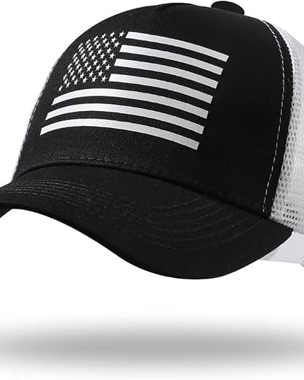 American Flag Trucker Hat - Snapback Hat, Baseball Cap for Men Women - Breathable Mesh Side, Adjustable Fit - for Casual Wear