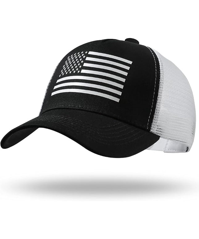 American Flag Trucker Hat - Snapback Hat, Baseball Cap for Men Women - Breathable Mesh Side, Adjustable Fit - for Casual Wear