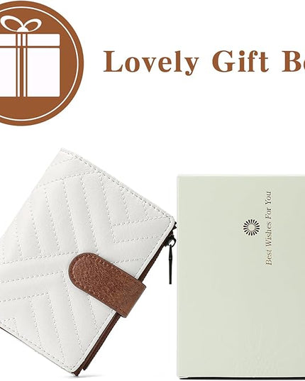 GAEKEAO Small Wallets for Women Leather RFID Blocking Bifold Zipper Pocket Wallet Card Case Purse with ID Window