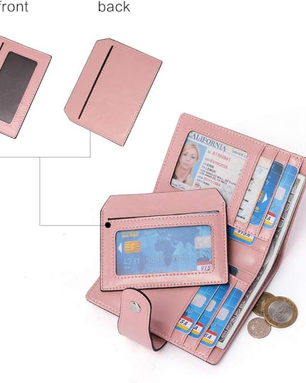 BOSTANTEN Women Leather Wallet RFID Blocking Small Bifold Zipper Pocket Wallet Card Case Purse with ID Window