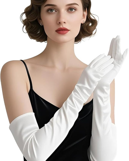 THARAHT Women Long Gloves with Satin Elbow Length for 1920s Opera Tea Party Costumes Bridal Evening Dress