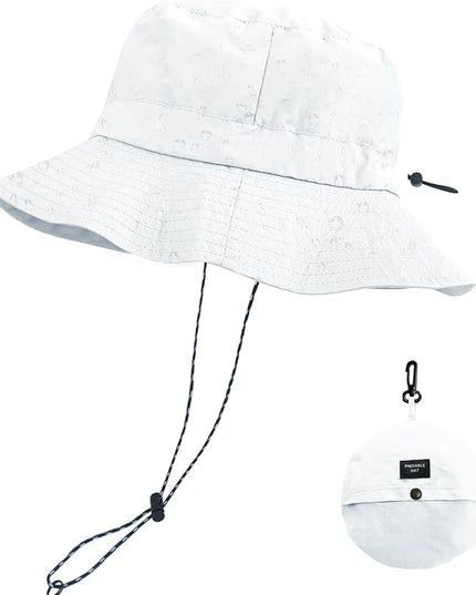 PFFY Quick Dry Waterproof Packable Bucket Hat for Women Men Outdoor Sun Hats with Detachable Chin Strap