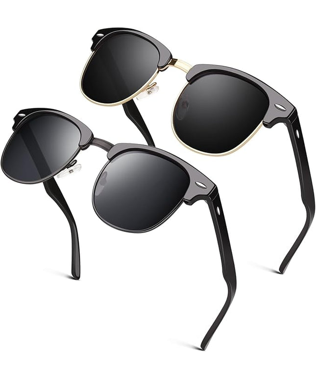 GQUEEN Classic Horn Rimmed Semi Rimless Polarized Sunglasses for Men Women GQO6