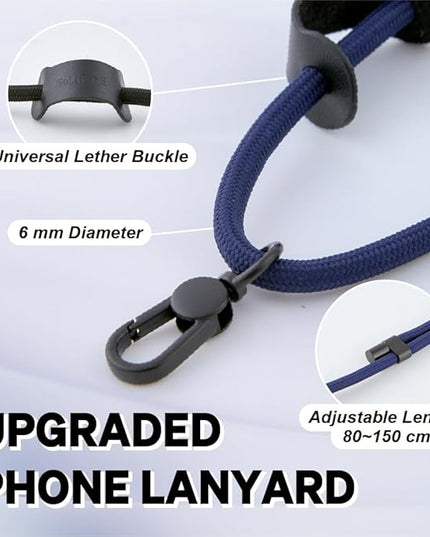 Universal Phone Lanyard, Anti-Theft Crossbody Strap for iPhone 16 Pro Max and Most Smartphones, Adjustable Cell Phone Neck Holder w/ 2 Non-Adhesive Tether Tabs for Men and Women, Navy/Black