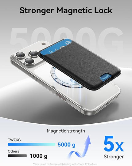 TWZKG for MagSafe Wallet, 3 Card Holder, Slim Magnetic Phone Wallet for iPhone 17/16/15/14/13/12 Pro Max Plus Air Series,RFID Blocking Vegan Leather,Black