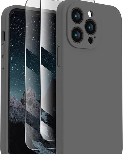 FireNova Designed for iPhone 13 Pro Max Case, Silicone [Camera Protection] Phone Case with [2 Screen Protectors], Soft Anti-Scratch Microfiber Lining Inside, 6.7 inch, Space Gray