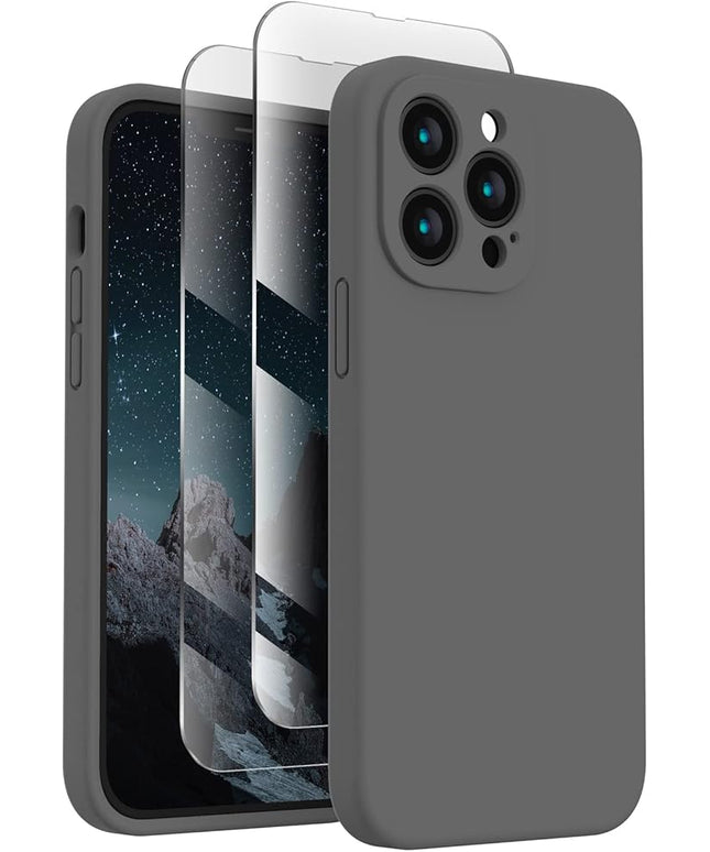 FireNova Designed for iPhone 13 Pro Max Case, Silicone [Camera Protection] Phone Case with [2 Screen Protectors], Soft Anti-Scratch Microfiber Lining Inside, 6.7 inch, Space Gray