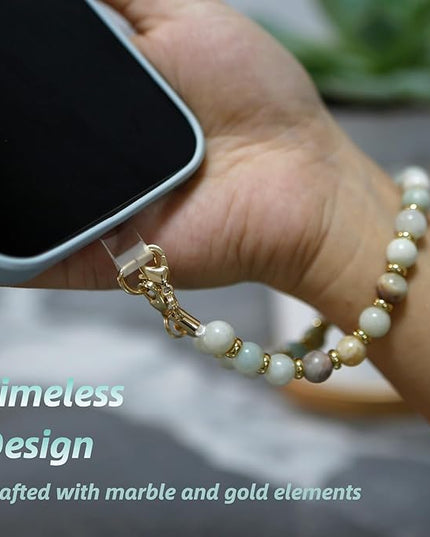 Marble Beaded Phone Wrist Strap,Detachable Phone Bracelet Strap with Tether Tab,Hands-Free Wristlet Strap (Amazonite)