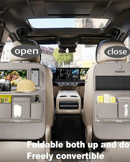 GMQ Back Seat Car Organizer 1 Pack,Backseat Organizer with Tray,Multifunctional Car Seat Back Storage Box with Foldable Tablet Holder (Grey, Plain weave)
