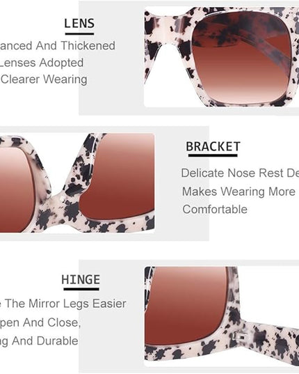 Vintage Women Oversized Sunglasses Designer Luxury Square Sun Glasses UV400 Protection Flat Lens