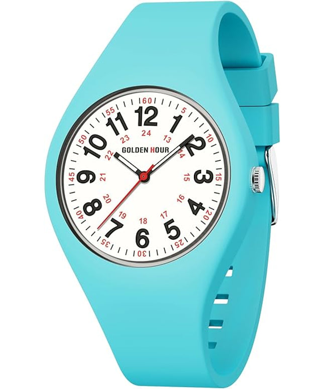 GOLDEN HOUR Waterproof Sports Analog Unisex Watches for Nurse Medical Professionals, Students - Military Time Glowing Easy to Read Dial, Jelly Silicone Strap