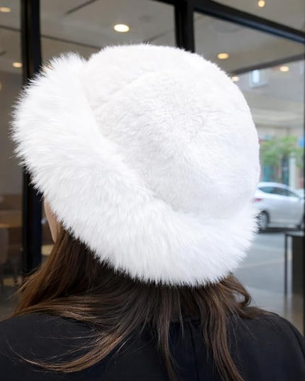 3 Pieces Women’s Faux Fur Bucket Hat Winter Warm Plush Furry Hat – Soft Fluffy Cold Weather Hat for Outdoor Travel