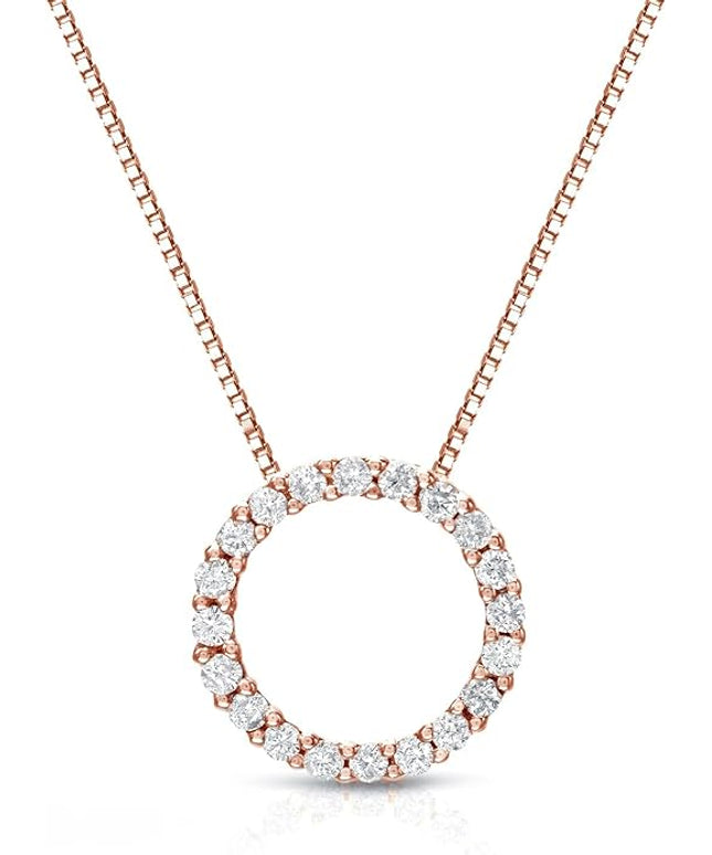 Diamond Wish 1/6 to 1 Carat Diamond Circle of Life Round Pendant Necklace for Women in 14k Gold (I1-I2, cttw) on 18 Inch Long Chain with Spring Ring Clasp