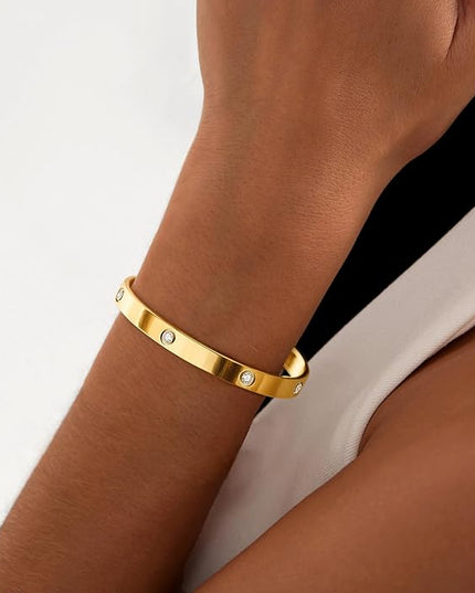 18K Gold Plated Bracelets for Women Dainty Gold Bangle Cuff Bracelets Non Tarnish Love Friendship Jewelry Gifts