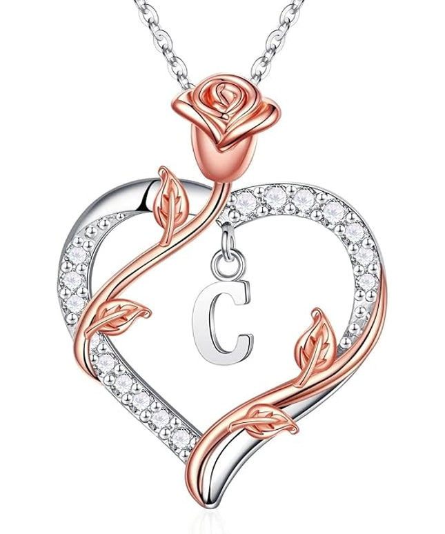 Iefil Christmas Gifts for Women Wife - 925 Sterling Silver Heart Initial Necklace, Anniversary Birthday Gifts for Women, Jewelry Gift for Wife Girlfriend Mom
