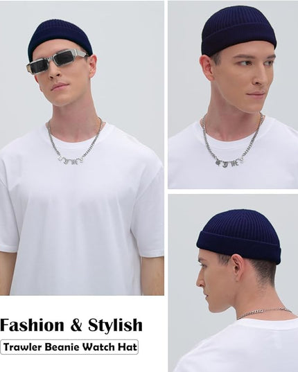 ROYBENS Thin Swag Wool Short Fisherman Beanie for Men Women, Knit Cuff Trawler Beanie Watch Hat, Soft Spring Fall Skull Cap