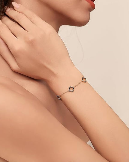 CLAIRETTE Premium PVD Gold-Plated Clover Lucky Bracelet for Women Flower Four Leaf Link Bracelets Trendy Jewelry Gifts for Women