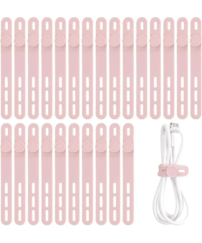 Oligei 25 Pcs Silicone Cable Ties, Cable Ties Reusable, High Elasticity Cord Wraps for Electrical Cords, Cord Organizer for Earphone, Phone Charger(Pink)