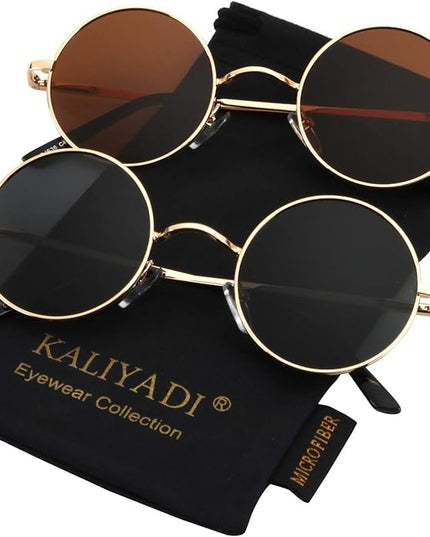 KALIYADI Round Polarized Sunglasses for Men Women Retro Metal Hippie Circle Style Sun Glasses UV Protection