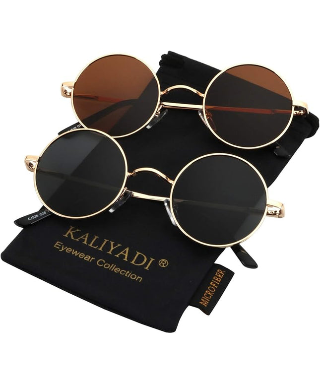 KALIYADI Round Polarized Sunglasses for Men Women Retro Metal Hippie Circle Style Sun Glasses UV Protection