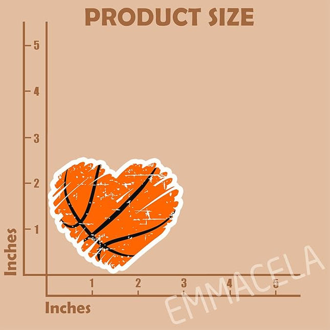 (3PCS) Basketball Stickers Basketball Heart Decals, Waterproof Vinyl Sticker for Laptop Water Bottle Tumbler, Scrapbook Helmet, Gifts for Girls Fans Players Basketball Lovers, Size 3" x 2.5 "