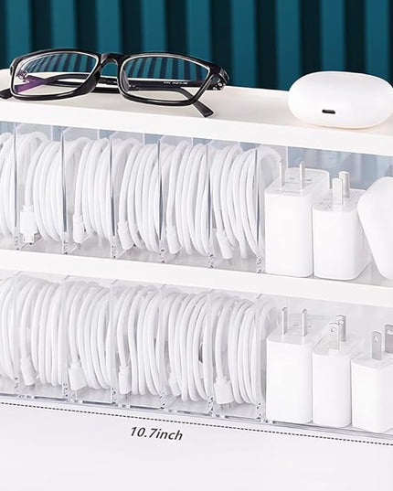 Charger Cable Cord Storage Organizer Box - 2 Pack With Lid - Easy Storage Without Cable Ties