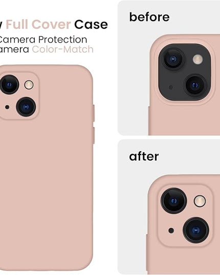 FireNova Designed for iPhone 13 Case, Silicone Upgraded [Camera Protection] Phone Case with [2 Screen Protectors], Soft Anti-Scratch Microfiber Lining Inside, 6.1 inch, Pinksand