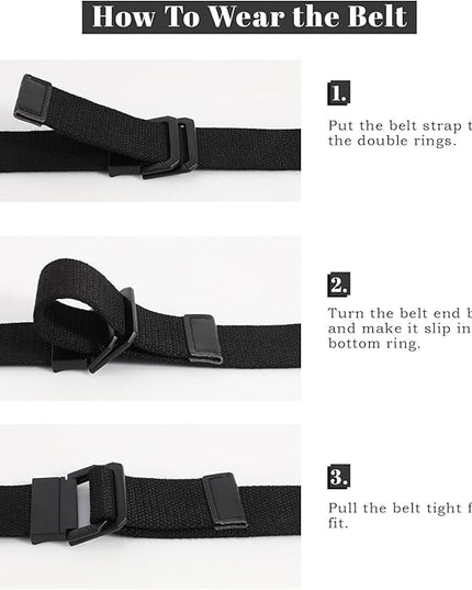 SANSTHS Canvas Belt with Double Ring Buckle, Fabric Web Belt for Women Men Double Ring for Outdoor & Casual Wear
