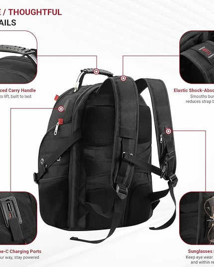 star cloud 17 Inch Travel Laptop Backpack,Business Tech Backpack with USB & Type-C Charging Port,180°TSA Friendly Travel College Work Backpack with Multiple Organizer Pockets for Men