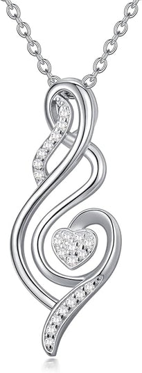 ZBA Natural Diamond Infinity Necklace for Women, 14K White Gold Plated Sterling Silver Diamond Eternal inifnity Pendant Necklaces Jewelry, Birthday Christmas Gifts for Mom Her Wife(Color F-G/Clarity I1-I2)
