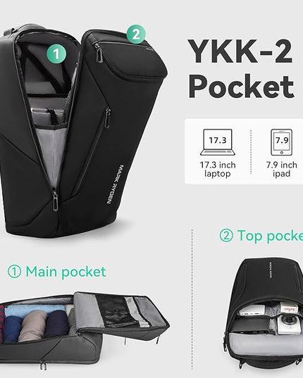 MARK RYDEN Business Backpack for Men, Waterproof High Tech Backpack with Sport Car Shape Design and USB Charging Port, Travel Laptop Backpack Fits 17.3 Inch Notebook (YKK-2 Pockets)