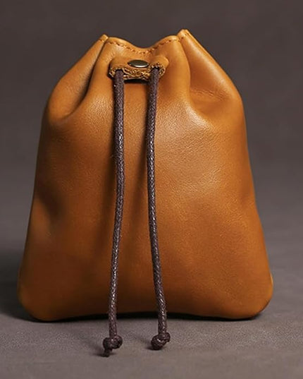 ZYLOXAR Women Genuine Leather Wallet Retro Drawstring Coin Pouch Money Organizer Slim Storage (Brown)