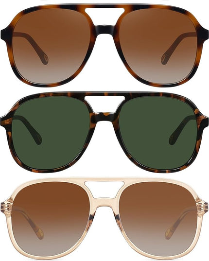 MEETSUN Retro Oversized Aviator Sunglasses for Women Men Trendy 70s 80s Vintage Square Aviators 3 Pack UV400