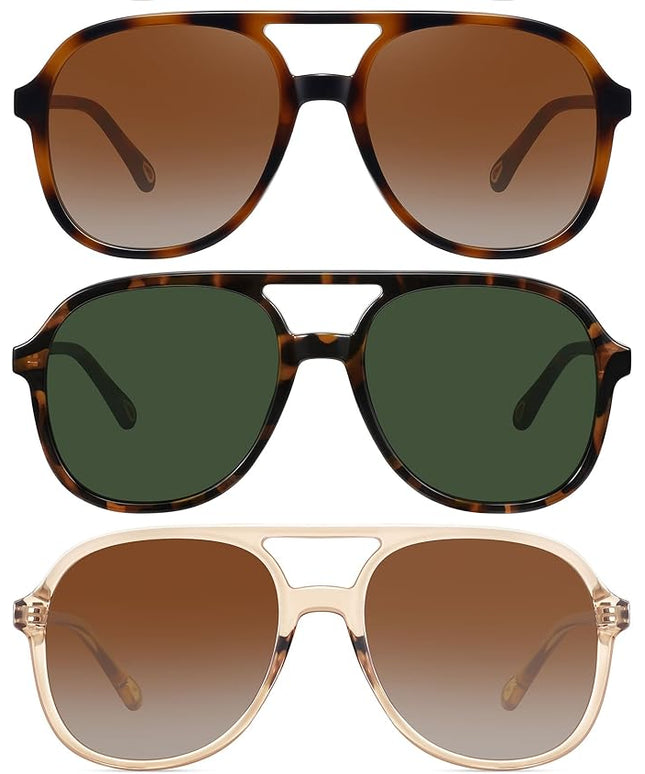 MEETSUN Retro Oversized Aviator Sunglasses for Women Men Trendy 70s 80s Vintage Square Aviators 3 Pack UV400