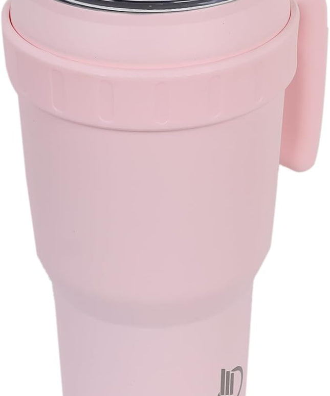 40 Oz Tumbler with Handle & Straw Lid, Insulated Stainless Steel Vacuum Flask, Double Wall Thermal Car Cup for Hot & Cold Drinks, Leak Proof, BPA Free (Light Rose Beige)