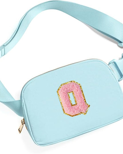Gitus Gifts for 7 8 9 10 11 Year Old Girls Belt Bag Fanny Pack Crossbody Bags with Initial Letter Patch Birthday Gifts for Daughter Sister Friends Teen girls (Icing Blue-Q)