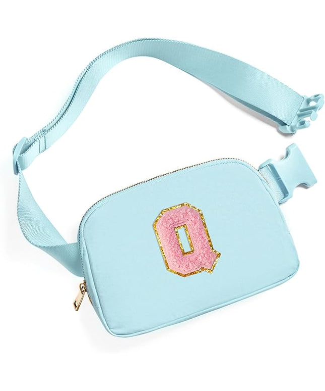 Gitus Gifts for 7 8 9 10 11 Year Old Girls Belt Bag Fanny Pack Crossbody Bags with Initial Letter Patch Birthday Gifts for Daughter Sister Friends Teen girls (Icing Blue-Q)