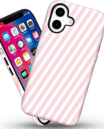 Magnetic for iPhone 17 Case Cute Diagonal Stripes Phone Case, Shockproof Slim TPU and Hard PC Protective Phone Cover Compatible with MagSafe Designed for Women Girls,Pink