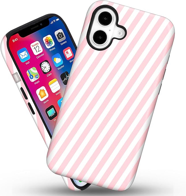 Magnetic for iPhone 17 Case Cute Diagonal Stripes Phone Case, Shockproof Slim TPU and Hard PC Protective Phone Cover Compatible with MagSafe Designed for Women Girls,Pink