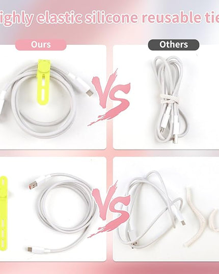 Oligei 25 Pcs Silicone Cable Ties, Cable Ties Reusable, High Elasticity Cord Wraps for Electrical Cords, Cord Organizer for Earphone, Phone Charger(Colorful)