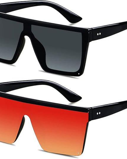 LYZOIT Square Oversized Sunglasses for Women Men Big Flat Top Fashion Shield Large UV Protection Rimless Shades