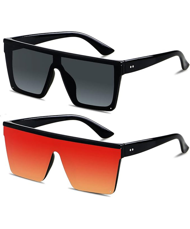 LYZOIT Square Oversized Sunglasses for Women Men Big Flat Top Fashion Shield Large UV Protection Rimless Shades