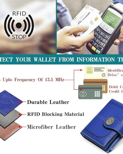 SENDEFN Small Womens Wallet Leather Bifold Card Holder RFID Blocking with Zipper Coin Pocket