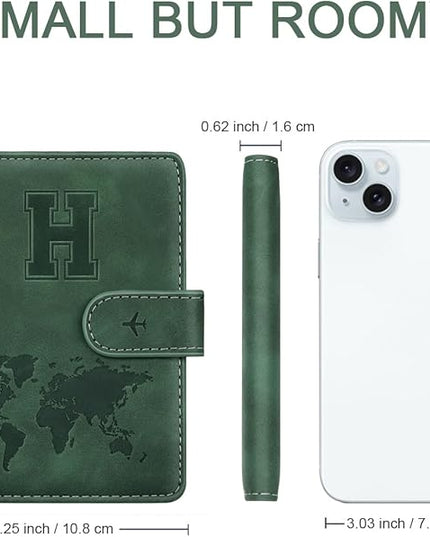Personalized H Passport Holder Cover Initial Letter Travel Wallet RFID Blocking Passport Cover Credit Card Holder Case Passport Book Holders for Women and Men, Pine Green-H