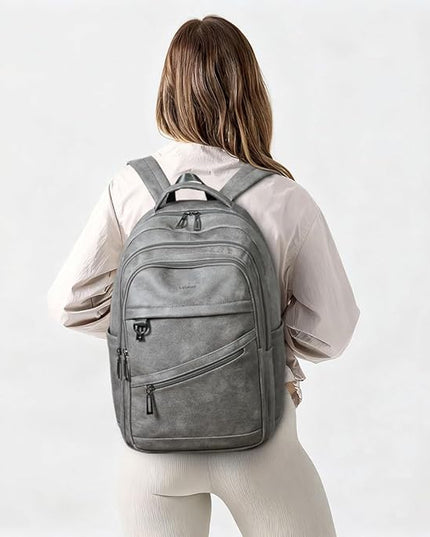 43L Backpack for Women Men - Vegan Leather Backpack Purse Travel Carry-on Bag College Bookbag Work fits 17" Laptop,DimGray
